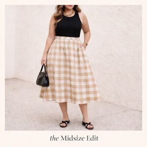 Who What Wear Gingham Linen Blend Circle Skirt | Size 14